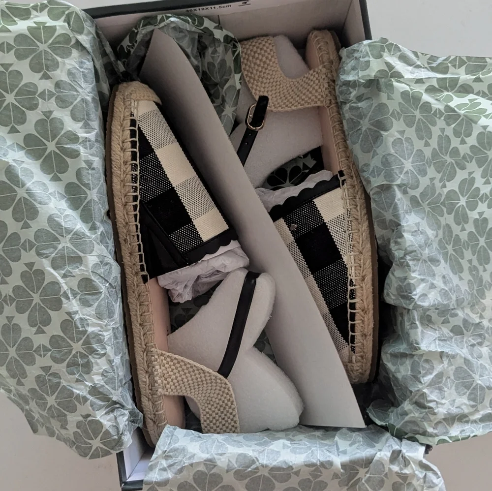Kate Spade | Bonnie black&white checker‎ pattern canvas espadrilles
